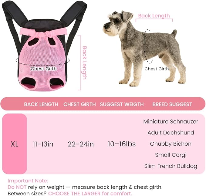 Mosago Dog Backpack Carrier, Pet Sling Front Backpack for Small Medium Dogs 10-16 Lbs, Legs Out, Adjustable Wearable Puppy Chest Travel Bag, Thick Straps & Cushion, Easy-Fit for Hiking/Walking/Camping