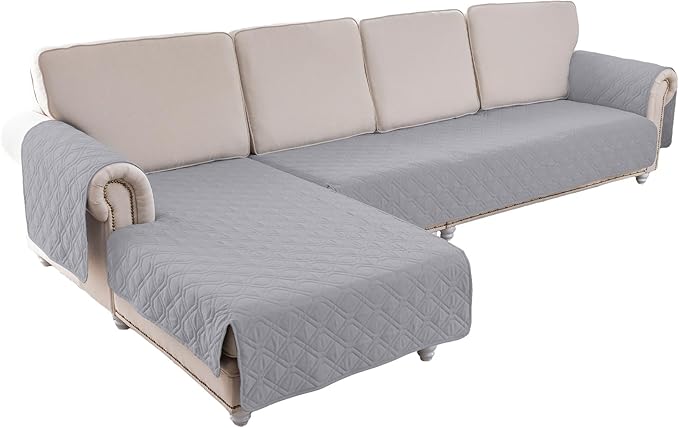 ele ELEOPTION 100% Waterproof 2 Piece Couch Cover Pet Blanket Sectional L Shape Sofa Cushion Cat Dog Bed Cover (Chaise Lounge + 3 Seat Covers) Light Gray