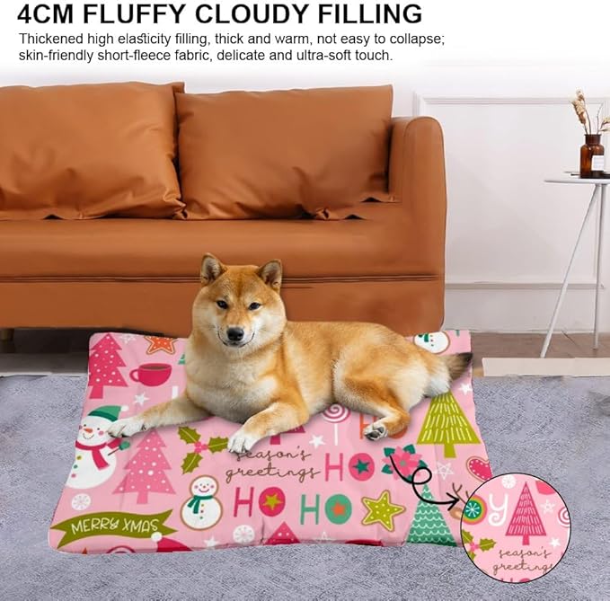 Christmas Santa Pink Bed Pads Dog Mat Bed Pet Padssoft Dog Crate Crate Pads Washable Non-Slip for Cages Puppy Beds for Medium Dogs Washable Mat Dogs Cage Accessories Indoor Outdoor 24X18 Inch
