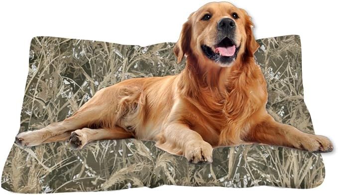 Dry Grass Camouflage Dog Bed for Cage Pet Mat Bed Dog Crate Pads Beds for Crates Washable Non-Slip Crate Washable Machine Mattress Pillows Large Dogs Indoor Outdoor 36X24 Inch