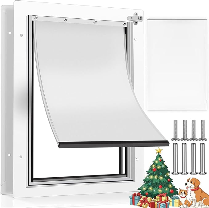 Medium Dog Door for Door,Metal Dog Door with Locking Panel,Doggie Doors for Medium Dogs with Magnetic Flap,Anti Theft Design,Fit Exterior/Interior Doors,Easy Installation(M)