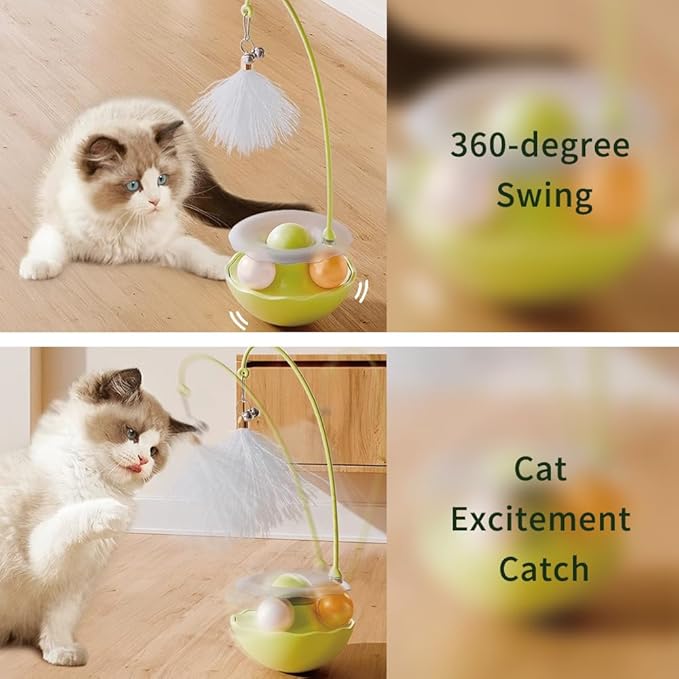 PAZ'S GIFT Interactive Cat Toy, 3-in-1 Teaser with Rolling Ball Track, Catnip Dancer for Indoor Cats