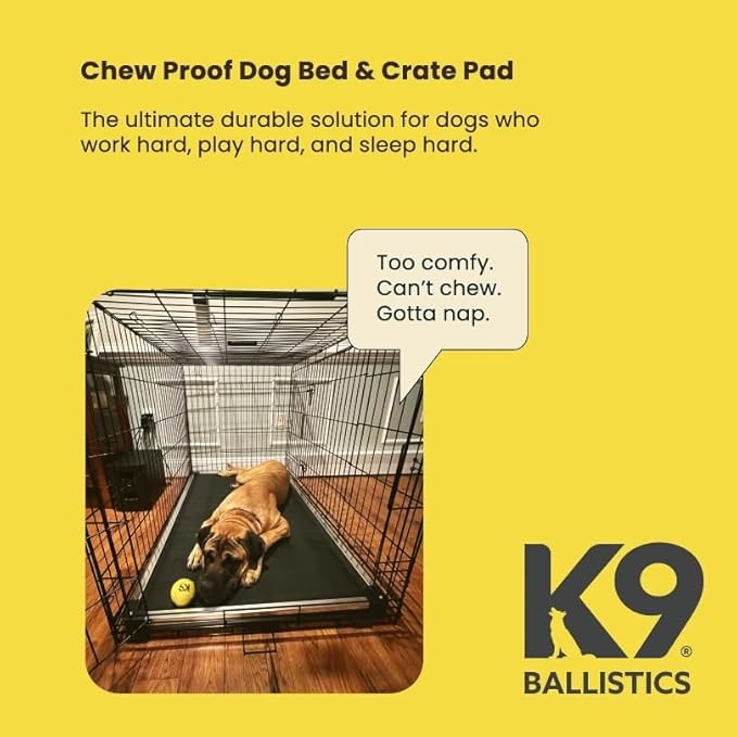 K9 Ballistics Chew Proof Armored Padded Dog Crate Bed, Virtually Indestructible, Legs Included (Obsidian Black, Medium (35" L x 22" W x 4.5" H))