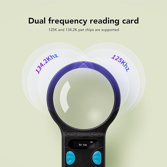 Sorandy Animal Chip Reader, Portable Lightweight Pet Handheld Rechargeable ID Tag Scanner with Fast Scanning for 125K 134.2K Pet Chips, Compitable with Small Animal Management