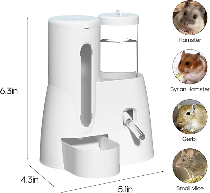 2 in 1 Hamster Water Bottle - Automatic Food Bowl, No Drip Small Animal Water Bottle Dispenser, for Syrian Dwarf Hamsters, Gerbils, Mouse, Hedgehog, Hamster Cage Accessories (Pink, Large)