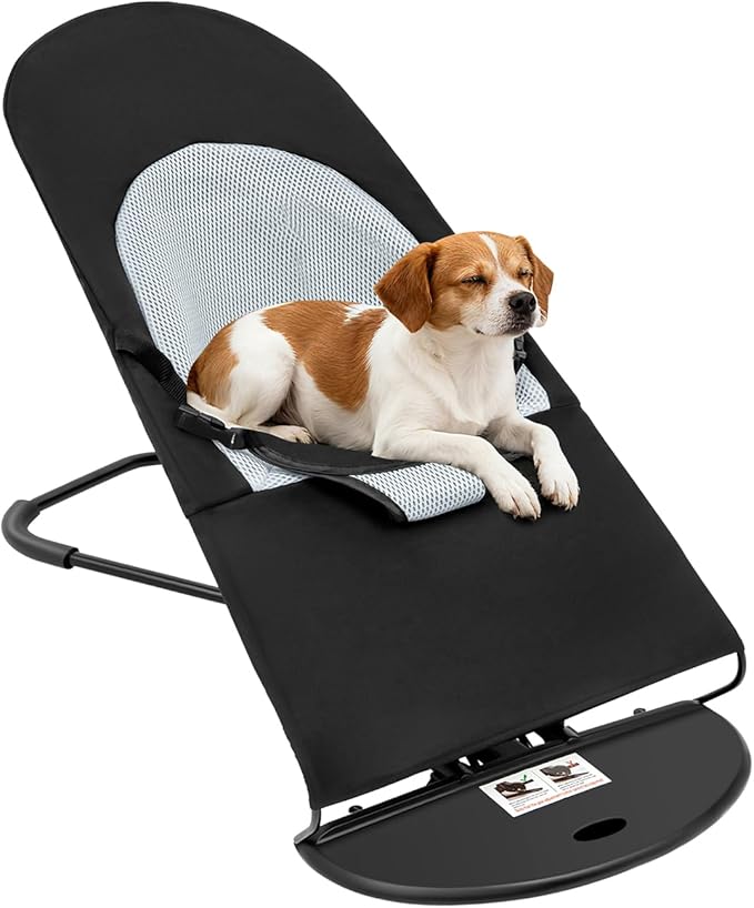 Pet Rocking Chair, Portable Foldable Pet Rocker Bed with 3-Level Adjustable Height, No Assembly Required Breathable Pet Lounger for Small Dogs & Cats Under 33lbs (Black)