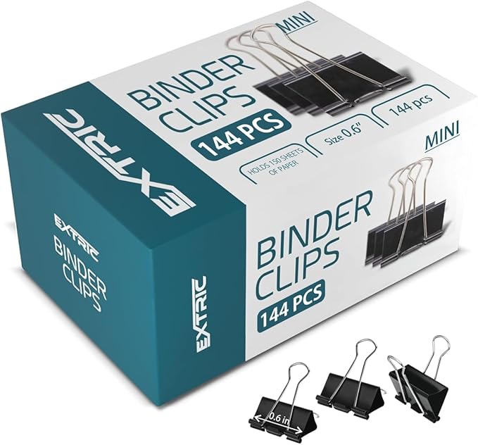 Binder Clips - 144 Mini Binder Clips, 0.6 Inch Black Paper Clamps, File Clip for Home, Office and School Supplies