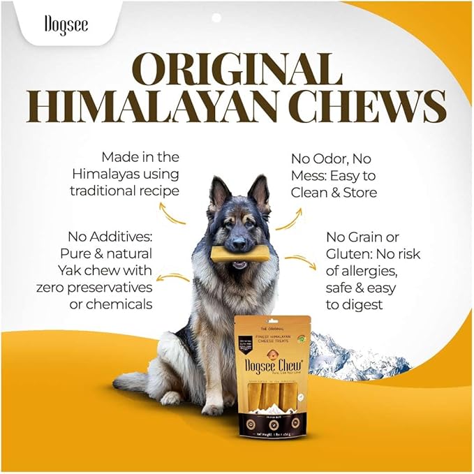 Dogsee Original Yak Cheese Himalayan Dog Chews 1lb (Medium - 6 Bars) | 100% All Natural | Dog Treats Medium Breed | Dog Chews Long Lasting for Aggressive Chewers | High Protein | Dental Sticks