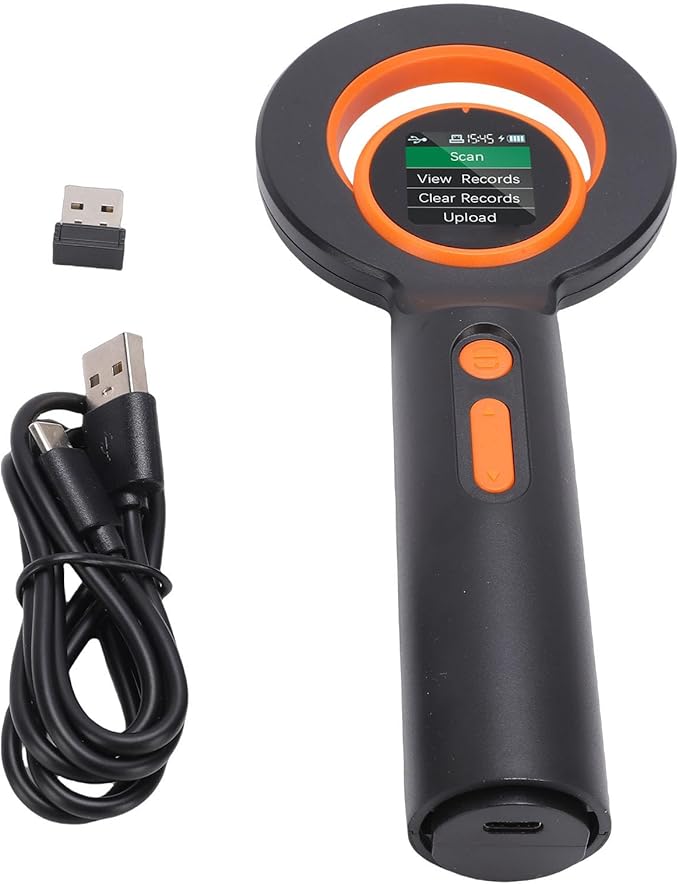 Portable Pet Chip Reader, EMID FDX B Tag Scanner 1.44 Inch TFT Screen, 2.4GHz Wireless with USB, BT Connectivity, 240 Tag Records, 1800mAh Rechargeable Battery, Plug and Play