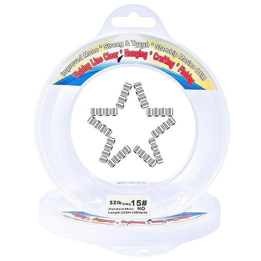 Aboda Clear Fishing Line 50 lb Dia 0.65 mm Strong Fishing Wire Clear String for Hanging Decorations Invisible Nylon String for Crafts Balloon Picture Hanging with Crimp Sleeves