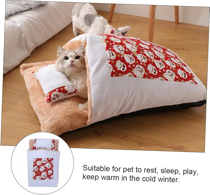 Kisangel Comfortable Pet Bed House Cat Beds Furniture Japanese Style Nest Washable Cushion