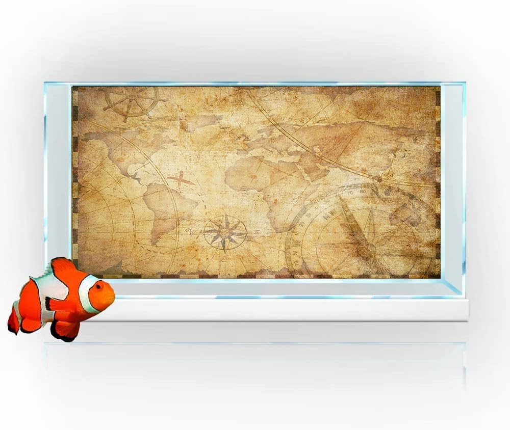 72X24IN Retro Old Travel World Map Terrarium Background, Art Parchment Pirate Treasure Map Reptile Habitat Background with 10EVA Double-Sided Tape