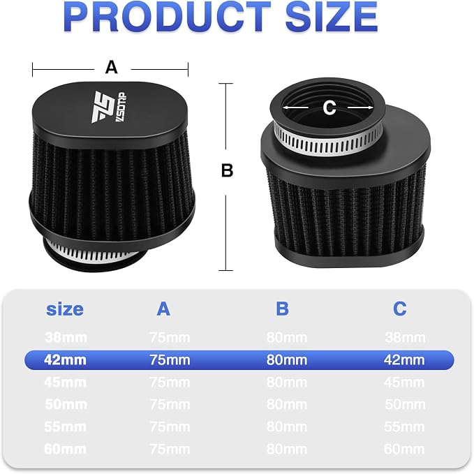 2PCS Motorcycle Air Filter Universal 42MM Replacement Engine Filter Dirt Bike