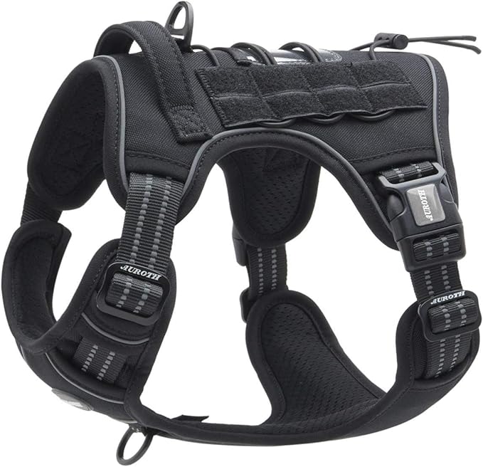 Auroth Tactical Dog Harness for Large Dogs No Pull Adjustable Pet Harness Reflective Working Training Easy Control Pet Vest Military Service Dog Harnesses Black XL
