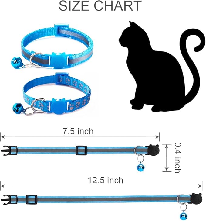 Purple Reflective Cat Collar with Bells, [2 Pack] Break Away Kitten Collar with Bells, Breakaway Cat Collar for Boy Cats Kitty