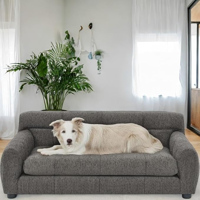 Human Dog Bed with Armrests & Backrest, Cave Dog Bed for Large Dogs, Comfortable Linen Upholstery, Short Sofa Legs for Easy Access, Durable, Stylish Camas para Perros, 38"x14.5"x22" (Dark Gray)