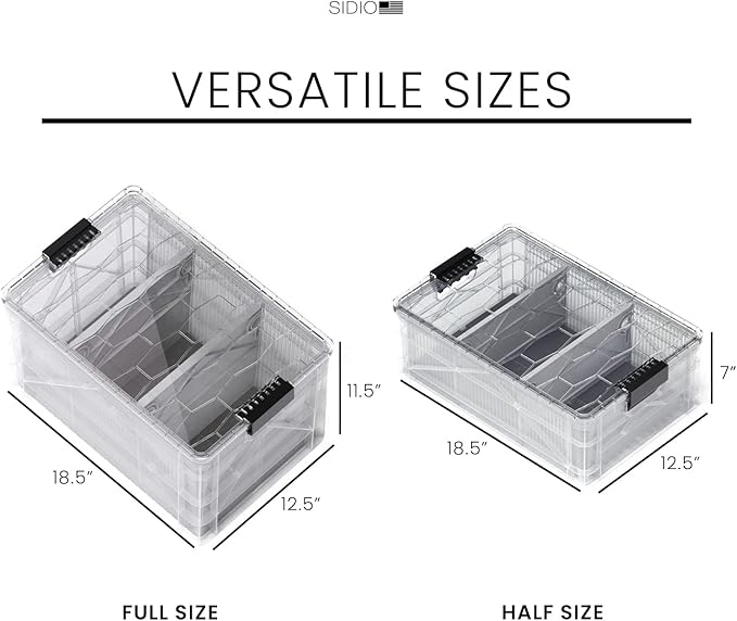 SIDIO CRATE Pro Pack - Two Full Size and One Half Size Heavy Duty Stackable Storage Bins, Totes and Containers with Lids and Dividers - Durable Organizer for Home, Office, Garage, and Outdoor Use