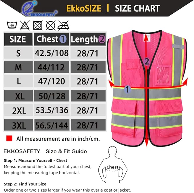 Safety Vest for Men Women,Mesh High Visibility Construction Work Vest with Reflective Strips,Meets ANSI/ISEA Standards(EK175-Mesh-Hot Pink-3XL)