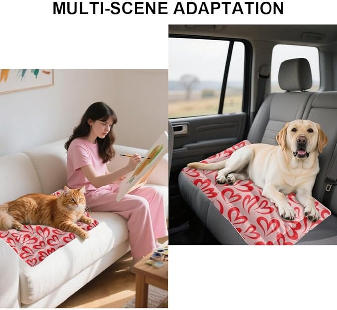 Comfortable Cat Beds with Anti- Slip Bottom, Love Hearts Valentine Gift Pet Sofa Dog Kennel Pad Puppy Dog Bed Cozy Mats for Indoor& Outdoor Sofa Cars, Machine Washable 24 × 18 inch