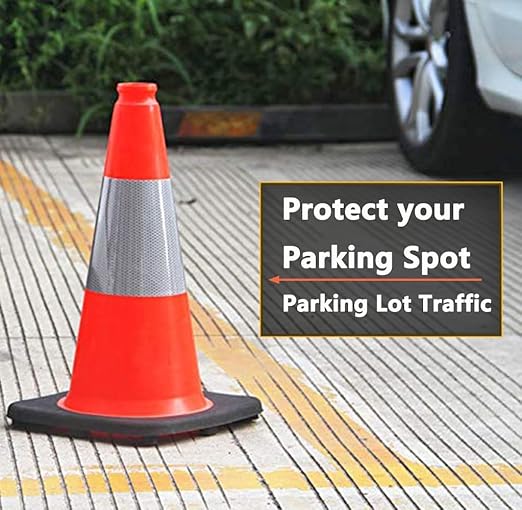 (4 Pack) BESEA 18" inch Traffic Cones Orange Safety Cones with 6 inch Reflective Collar for Home Driveway Road Parking Use(4 Cones)