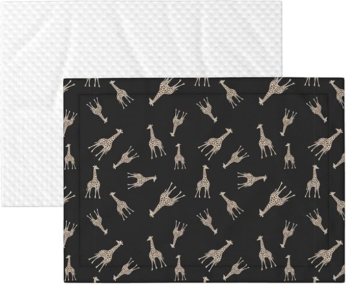 Double Sided Pet Mat for Dog Bed Topper Cat Blanket Furniture Protector, Giraffe Leopard Print On Black, Reversible Plush with Tactile Dot Pattern for Style Change