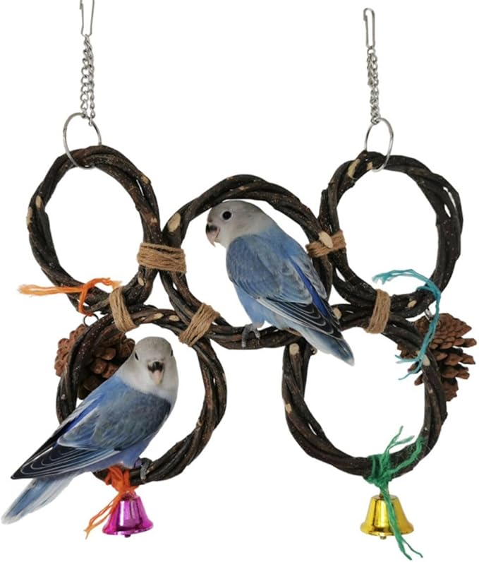 Circle Straw Bird Swing Stand Bird Perches Stand Hanging Chewing Toy for Parrots Bird Playground Cage Accessories Climbing Rope Net Ladders for Foraging Toys（Random Color） (6 Rings)