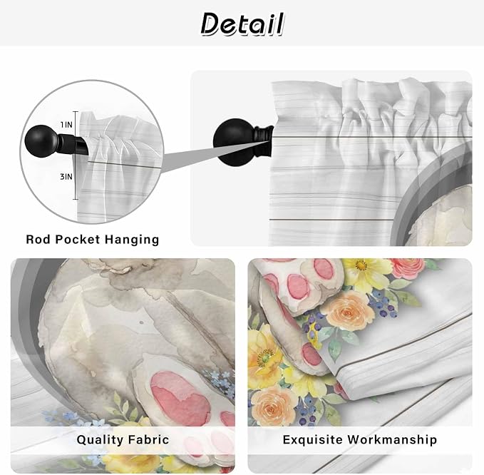 Easter Bunny Kitchen Tier Curtains 36 Inch Long 2 Panel Set, Rod Pocket Half