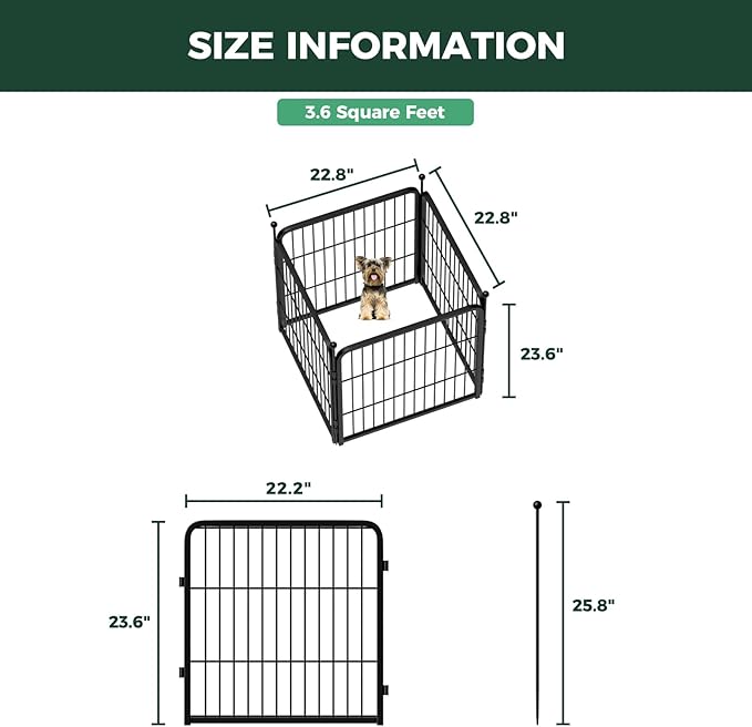 FXW Rollick Unleashed Dog Playpen for Indoor, Yard, RV Camping, 24 inch 4 Panels for Small and Puppy Dogs, Black│Patented
