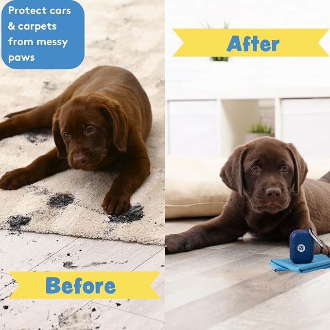Sweet Paws Portable Dog Paw Towel, Lightweight & Super Absorbent Microfiber, Clips onto Leash, Quick Drying Towel for Dogs Paws with Silicone Case, Dry Dog’s Paws on The Go - Large - Clean Slate