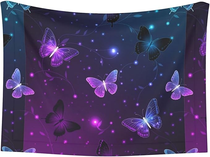 Reversible Dog Blanket for Beds Couches, Background with Night Butterflies, Double Sided Cat Blanket with Textured Dot Feel and Smooth Feel for Seasonal Comfort All Year