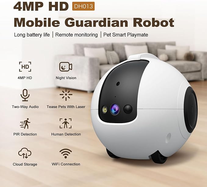 Pomya Home Camera Robot | 4MP 2.5K HD Pet Camera with 360° Mobile View, 2-Way Talk & Interactive Play Modes, 10000mAh Battery, Support SriHome App Control