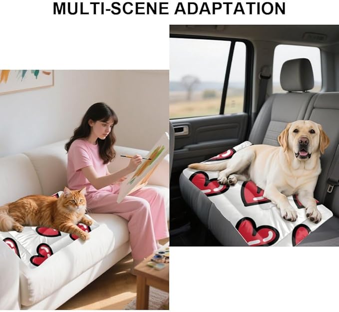 Cute Heart Red Pet Bed Mat Non Slip Waterproof Bottom Dog Portable Mat Chew Proof Dog Bed Pads Washable Outdoor Pet Multi Scenario Accessories 24× 18 Inch