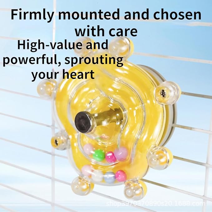 Parrot Spinner Toy, Funny Parakeet Toy Interactive Parrot Toy Bird Toy Spinning Rattle Cockatiel Toys Bird Cage Accessories for Entertainment Chewing Exercise (Yellow)