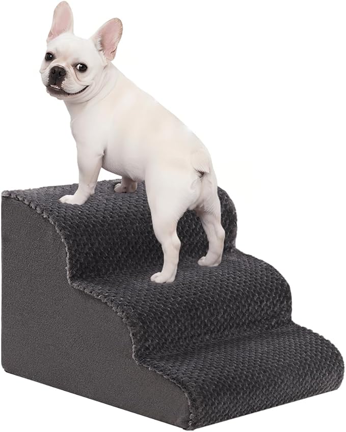 Dog Stairs for Small Dogs 15" H, 3-Step Dog Steps Ramp for Couch Sofa and Chair with Anti-Slip Washable Cover and Durable High Density Foam, Pet Stairs for Cats, Grey