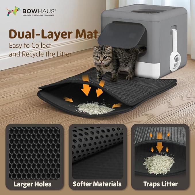 Foldable Cat Litter Box w/Lid, Scoop & Mat, Drawer Design Cat Toilet for Kitten, Two-Way Entry Kitty Litter Box, Odor Control & Easy to Clean, Blue