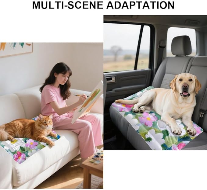 White Pink Floral Dog Beds& Furniture Washable Crate Mat Dog Crate Padding Medium Bed Washable Non-Slip Small Pad House Bed Mat Small Pillow for Indoor Outdoor 24X18 Inch