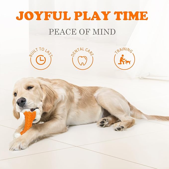 10-Pack Indestructible Dog Toys for Aggressive Chewers: Peanut Butter Flavored Hard Nylon Bone Chew Toys, Tough Dog Chew Toys, Dog Toys to Keep Them Busy for Medium Large Dogs, Orange