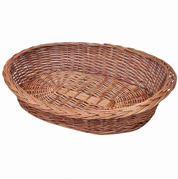 Natural Willow Dog Basket Oval Pet Bed for Small Medium Breeds Lightweight Indoor Outdoor Use Durable Rustic Design Cozy Comfortable Spot