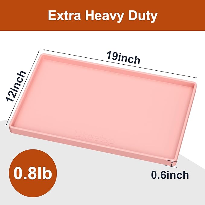 Extra Thick Silicone Mat Waterproof with Raised Edge 19” x 12”, BPA Free Non-Slip Dog & Cat Food Mat, Feeding Mat for Food and Water Bowls, Spill Proof Mat to Protect Floors, Pink