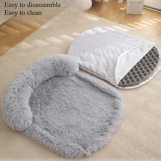 Calming Dog Bed - Fluffy Plush Mat with Removable Washable Cover | Furniture Protector for Large Dogs & Cats(White,47.24X29.53X5.91in)