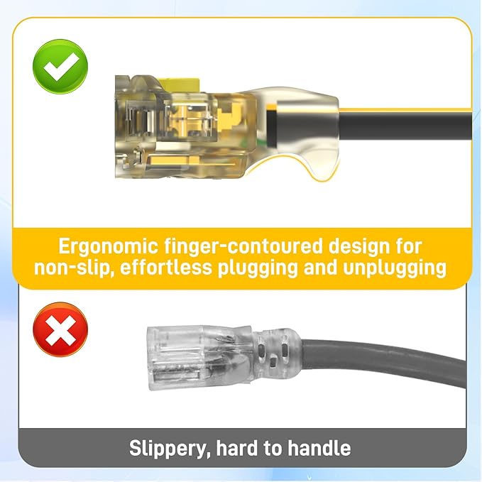 100FT Outdoor Extension Cord with Multiple Outlets, 12/3 Gauge Heavy Duty, 15A 1875W, 3 Prong with LED Light & Locking Plug, Weather Resistant, ETL Certified for Lawn Mower, Tools, Christmas Lights