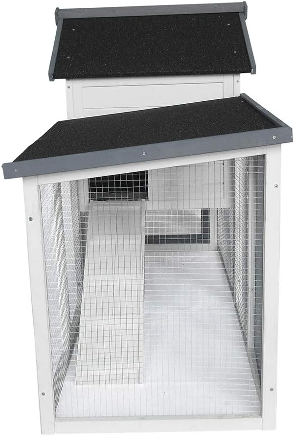BIRASIL Wood Rabbit Hutch, Guinea Pig Cage with Pull Out Tray, 2 Levels Bunny House for Small Animals Outdoor Indoor (Gray, 48 Inch)