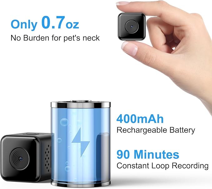 KinetCam Cat Camera Collar,No APP No WiFi Needed Cordless Cat Collar Camera with Video Record, M-Size Collar for Dogs/Big Cats,Pet Collar Camera Outdoor,Camera for Cat Collar(NO SD Card Included)