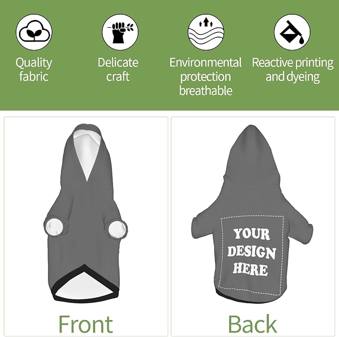 Personalized Dog Hoodie, Custom Dog Costumes for Small Dogs, Holiday Happy Dog Clothes Football Pet Shirt Sweater with Name Number for Girl/Boy Cats/Kitten, Darkgrey, L