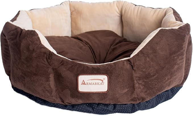 Maykoosh Pet Bed 20x20 Mocha Beige - Faux Velvet Waterproof Dog & Cat Bed