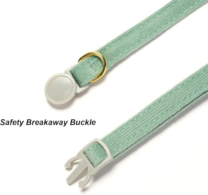 Cotton Breakaway Kitten Collar with Bow Tie and Bell Adjustable Cute Soft Corduroy Cat Collars for Small Cats(Grass Green,XS)