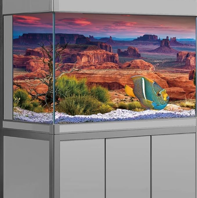 36X24IN Desert Loess Rock Cactus Oasis Reptile Habitat Background, Natural Sunset Desert Themed Terrarium Background, Aquarium Background with 10 EVA Double-Sided Tape