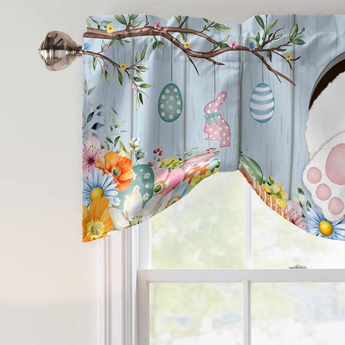 Easter Tie Up Valance Curtains for Windows, Kitchen Curtains Window Shades