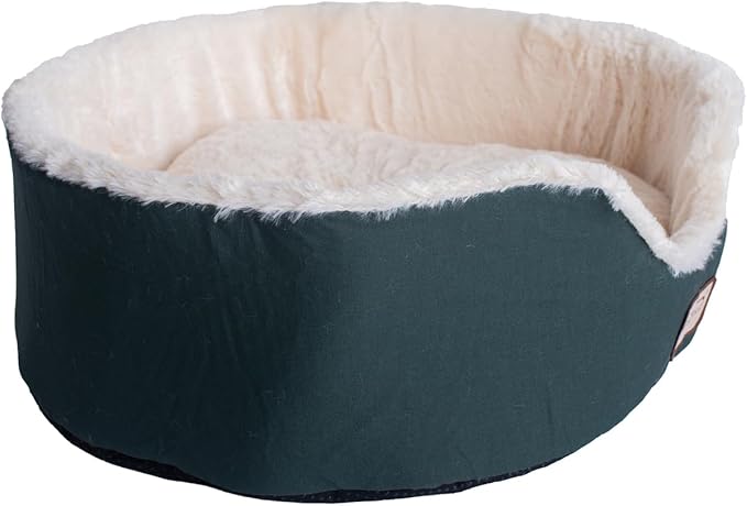 Retro Relaxation Oval Pet Bed - 16.5" L x 15" W x 8" H - Canvas & Plush, Waterproof Base, Ideal for Cats and Extra Small Dogs, Machine Washable
