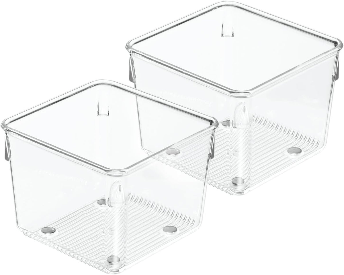 iDesign Linus Plastic Kitchen Drawer Organizer for Silverware, Spatulas, Cutlery, Gadgets, Office Supplies, Cosmetics, 4" x 4" x 3", Set of 2, Clear